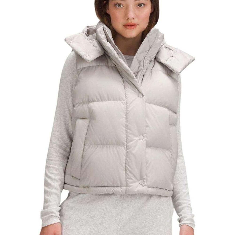 Lululemon Wunder Puff Cropped Vest in Heathered Natural Ivory